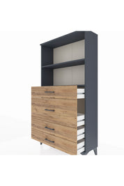 Arges Dolap 2 Raflı 4 Çekmeceli 88x30x163 Antrasit-Çam