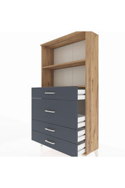 Arges Dolap 2 Raflı 4 Çekmeceli 88x30x163 Çam-Antrasit