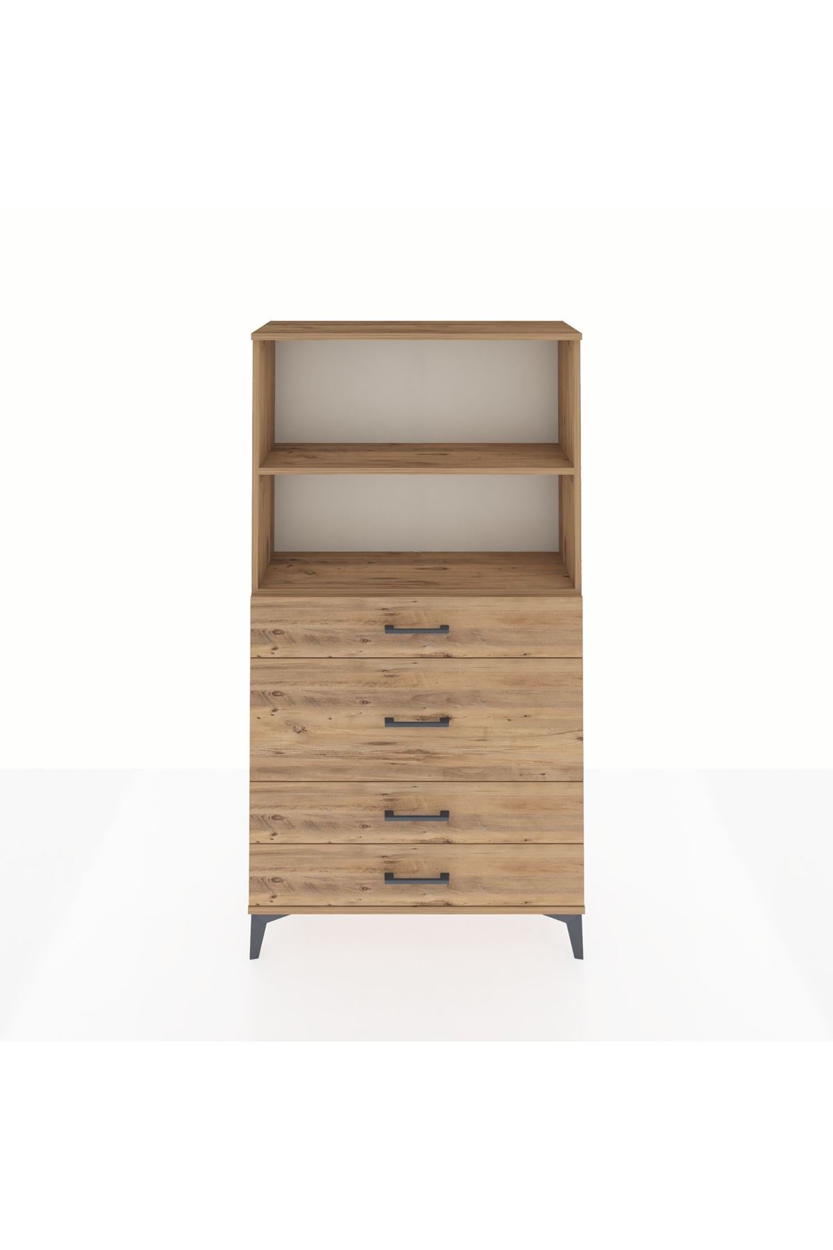 Arges Dolap 2 Raflı 4 Çekmeceli 88x30x163 Çam-Çam