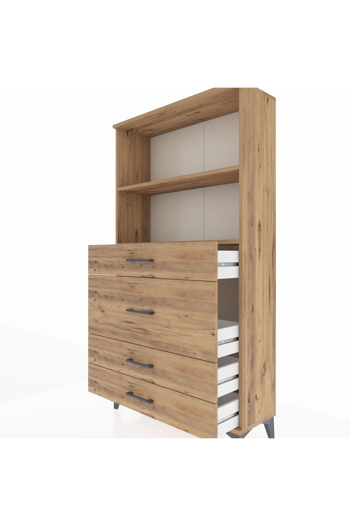 Arges Dolap 2 Raflı 4 Çekmeceli 88x30x163 Çam-Çam