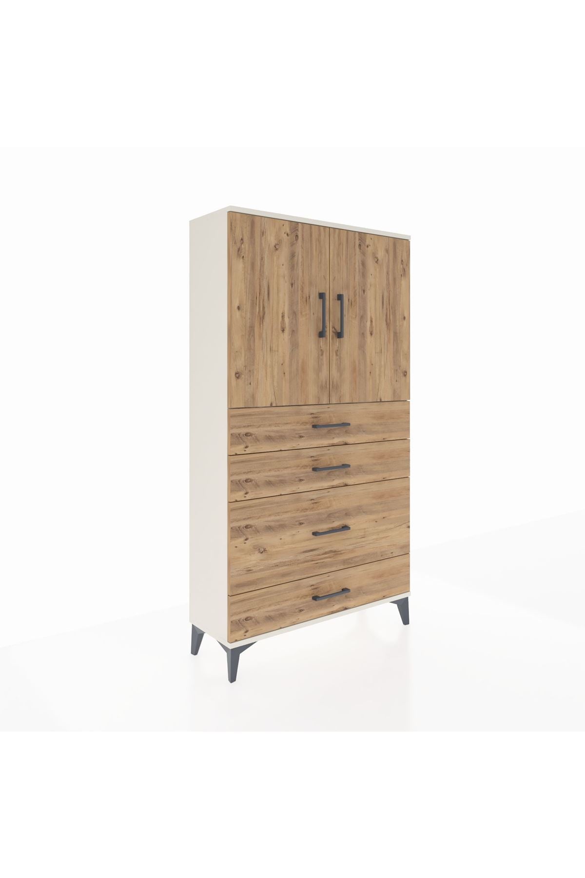 Arges Dolap 2 Raflı 4 Çekmeceli 2 Kapaklı 88x30x163 Aytaşı-Çam