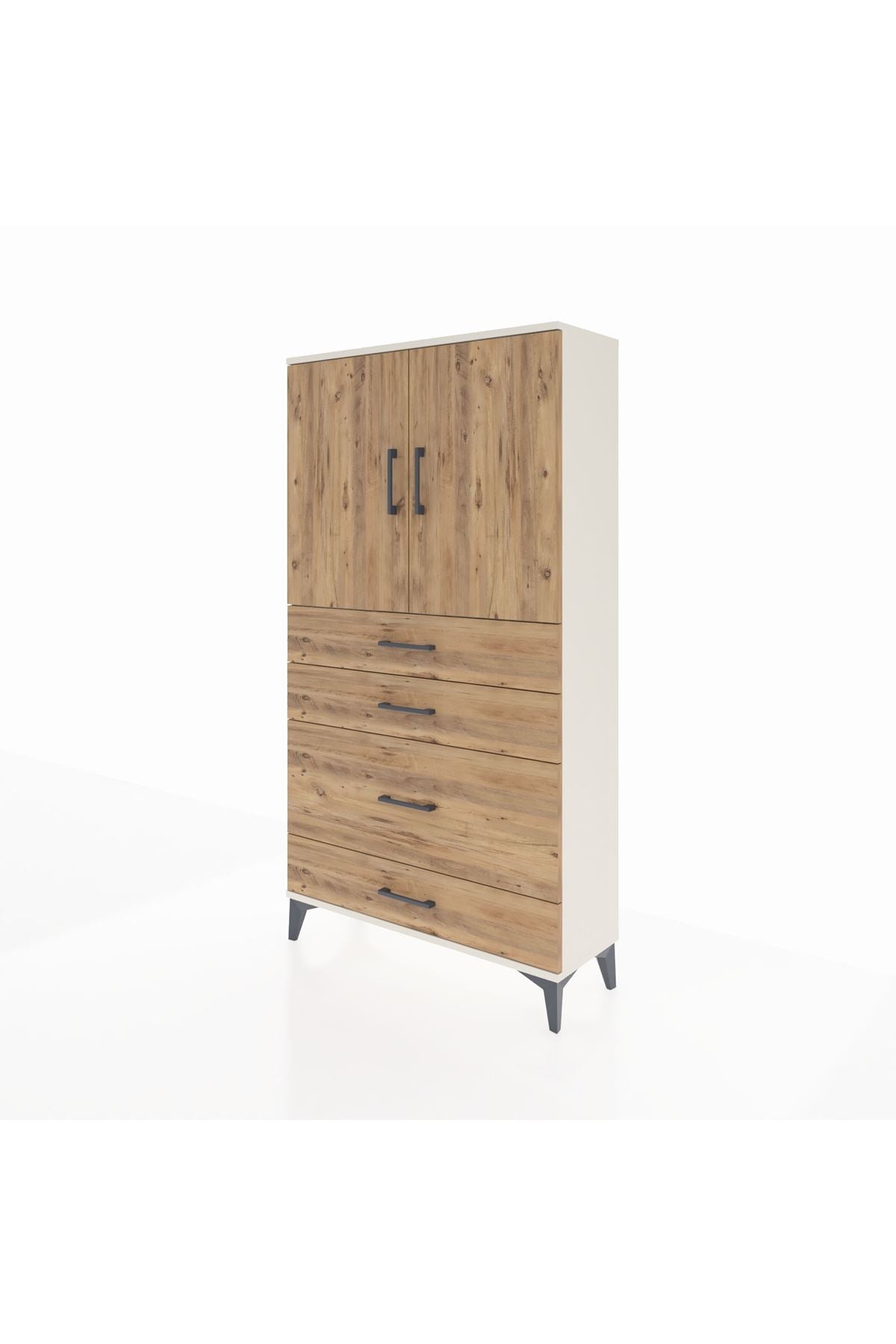 Arges Dolap 2 Raflı 4 Çekmeceli 2 Kapaklı 88x30x163 Aytaşı-Çam