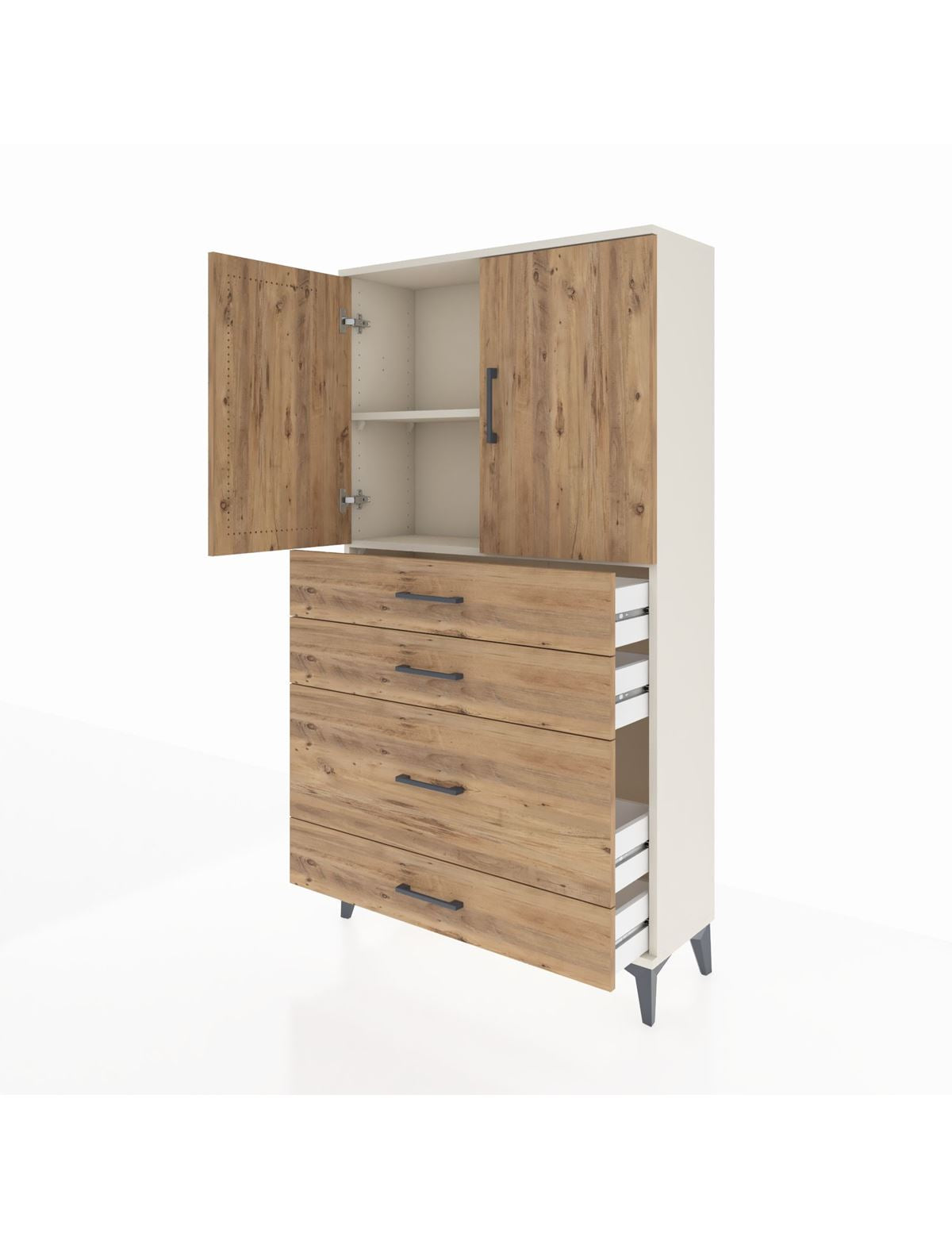 Arges Dolap 2 Raflı 4 Çekmeceli 2 Kapaklı 88x30x163 - S21M162V3A