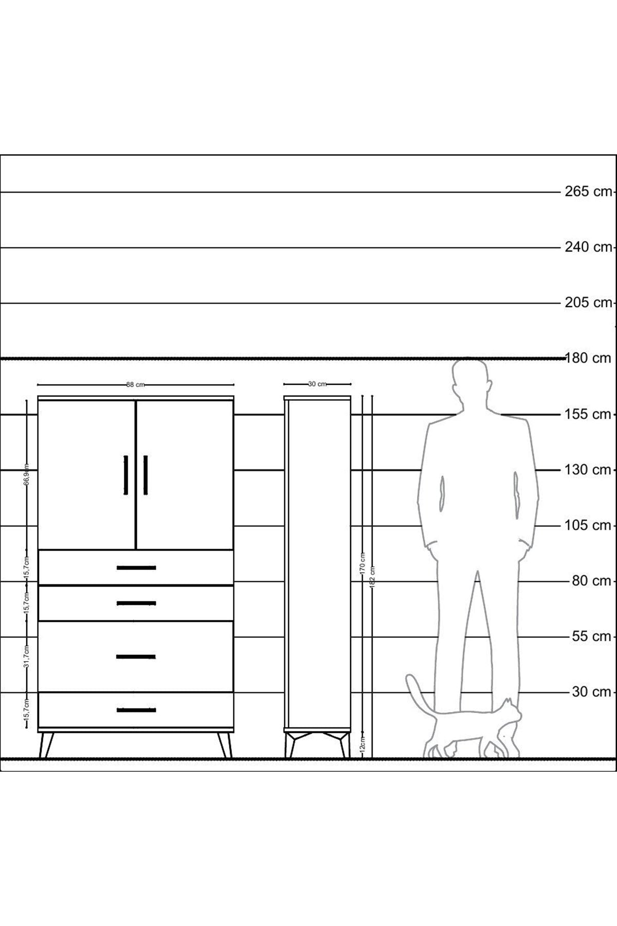 Arges Dolap 2 Raflı 4 Çekmeceli 2 Kapaklı 88x30x163 Aytaşı-Çam