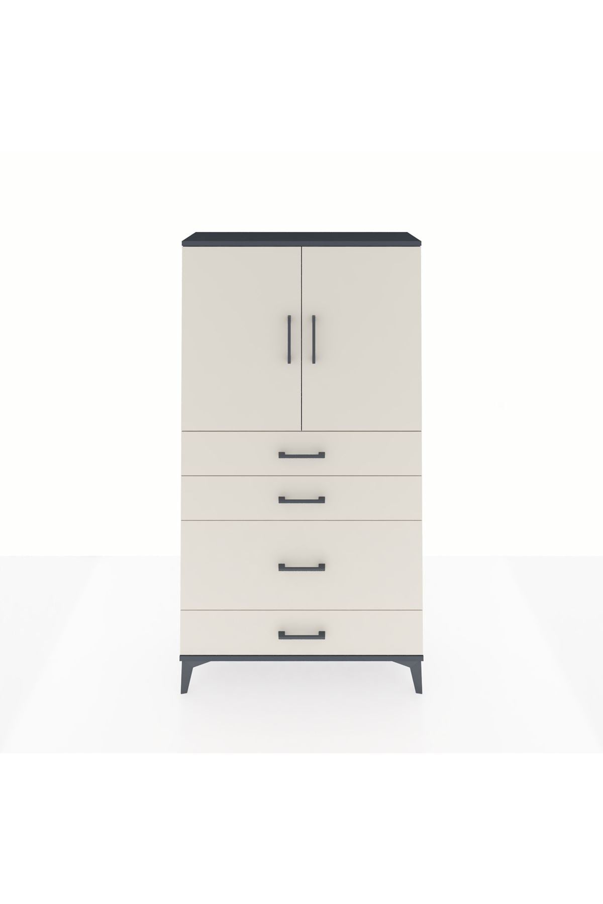 Arges Dolap 2 Raflı 4 Çekmeceli 2 Kapaklı 88x30x163 Antrasit-Aytaşı