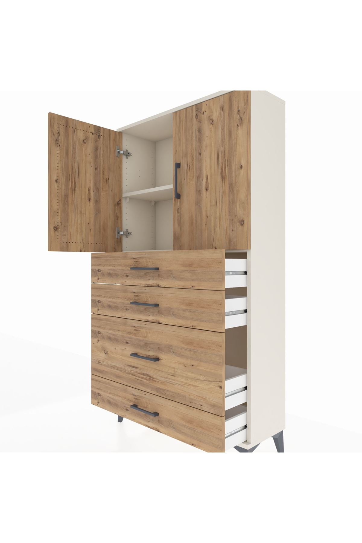 Arges Dolap 2 Raflı 4 Çekmeceli 2 Kapaklı 88x30x163 Aytaşı-Çam