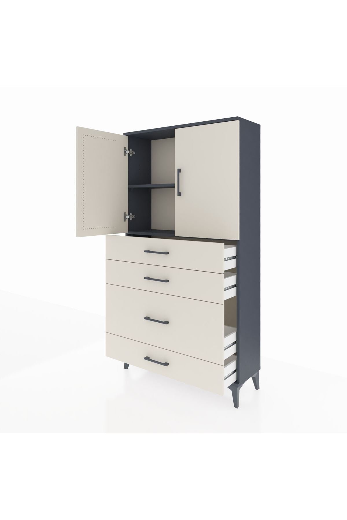 Arges Dolap 2 Raflı 4 Çekmeceli 2 Kapaklı 88x30x163 Antrasit-Aytaşı