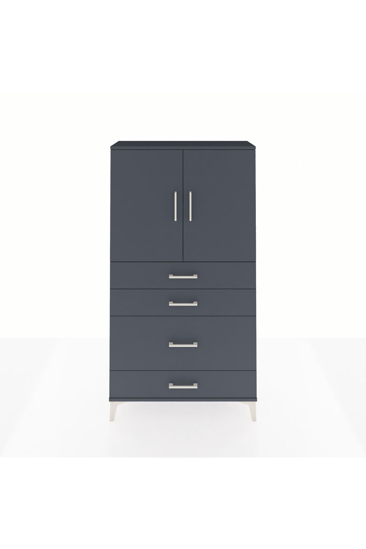 Arges Dolap 2 Raflı 4 Çekmeceli 2 Kapaklı 88x30x163 Antrasit-Antrasit