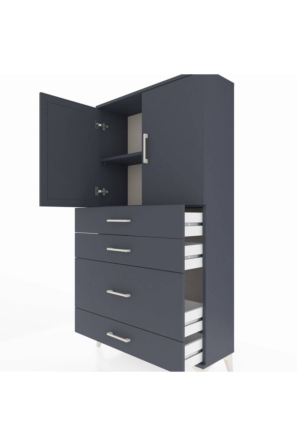 Arges Dolap 2 Raflı 4 Çekmeceli 2 Kapaklı 88x30x163 Antrasit-Antrasit