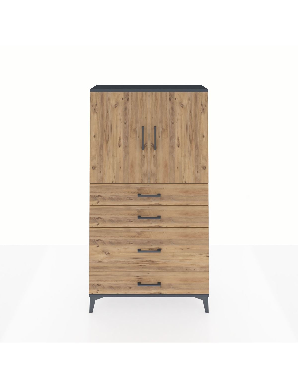 Arges Dolap 2 Raflı 4 Çekmeceli 2 Kapaklı 88x30x163 Antrasit-Çam