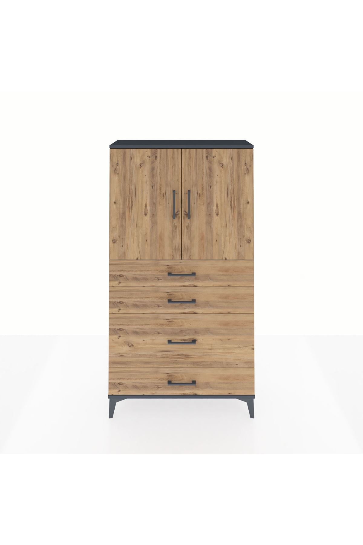 Arges Dolap 2 Raflı 4 Çekmeceli 2 Kapaklı 88x30x163 Antrasit-Çam