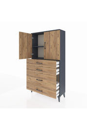 Arges Dolap 2 Raflı 4 Çekmeceli 2 Kapaklı 88x30x163 Antrasit-Çam