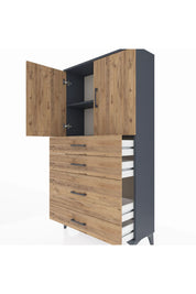 Arges Dolap 2 Raflı 4 Çekmeceli 2 Kapaklı 88x30x163 Antrasit-Çam