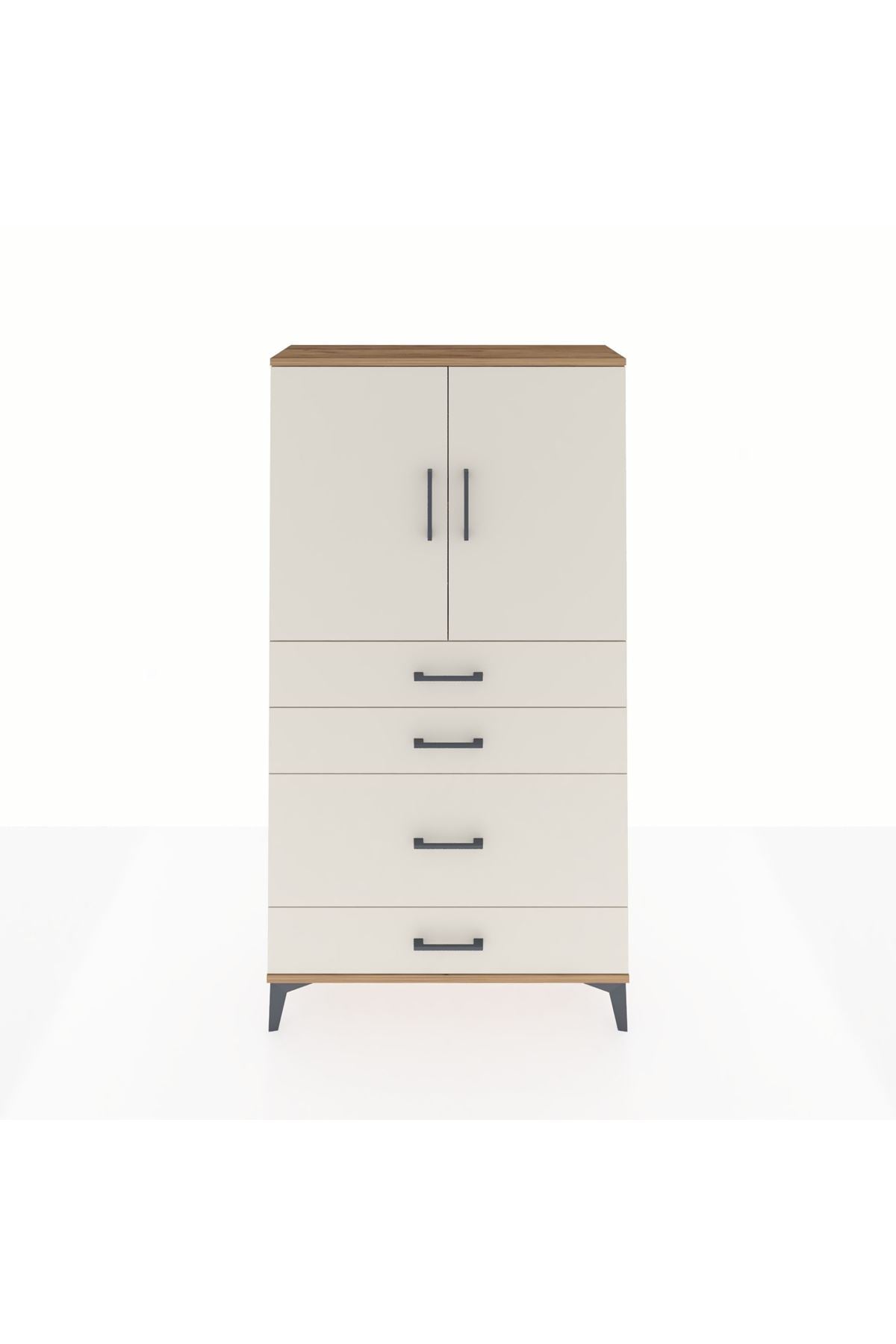 Arges Dolap 2 Raflı 4 Çekmeceli 2 Kapaklı 88x30x163 Çam-Aytaşı