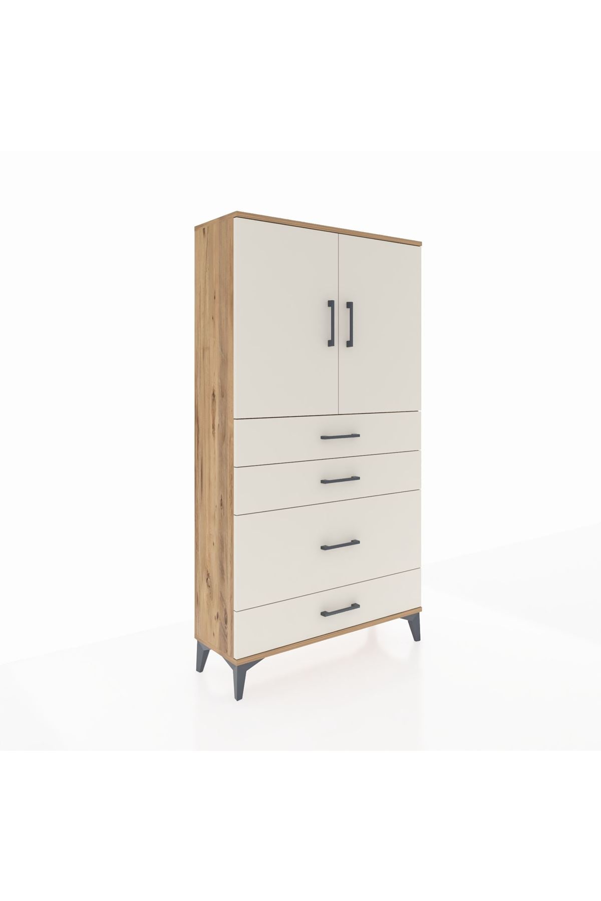 Arges Dolap 2 Raflı 4 Çekmeceli 2 Kapaklı 88x30x163 Çam-Aytaşı