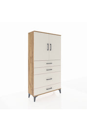 Arges Dolap 2 Raflı 4 Çekmeceli 2 Kapaklı 88x30x163 Çam-Aytaşı