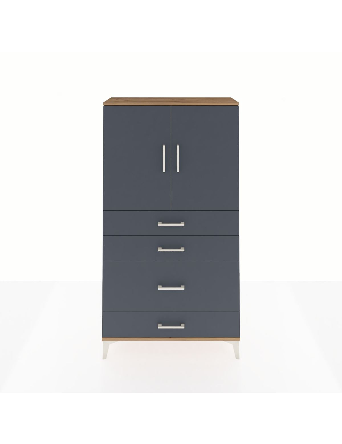 Arges Dolap 2 Raflı 4 Çekmeceli 2 Kapaklı 88x30x163 Çam-Antrasit