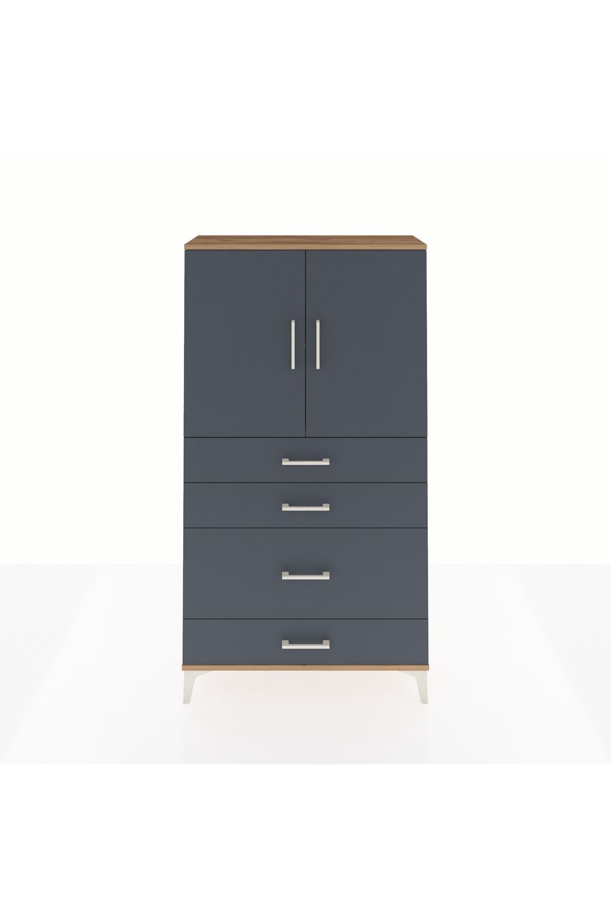 Arges Dolap 2 Raflı 4 Çekmeceli 2 Kapaklı 88x30x163 Çam-Antrasit