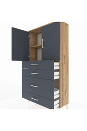 Arges Dolap 2 Raflı 4 Çekmeceli 2 Kapaklı 88x30x163 Çam-Antrasit