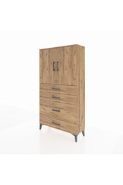 Arges Dolap 2 Raflı 4 Çekmeceli 2 Kapaklı 88x30x163 Çam-Çam