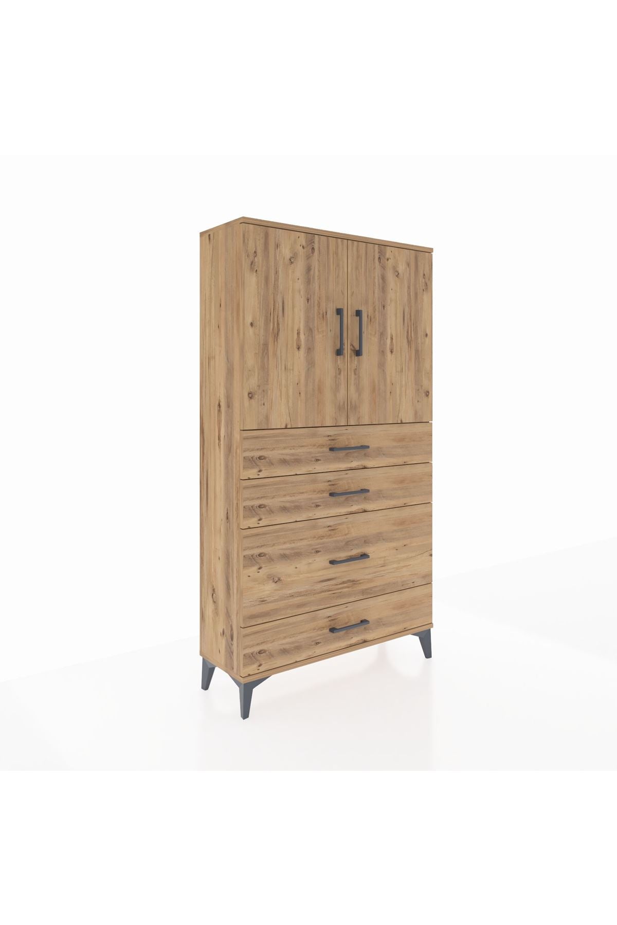 Arges Dolap 2 Raflı 4 Çekmeceli 2 Kapaklı 88x30x163 Çam-Çam