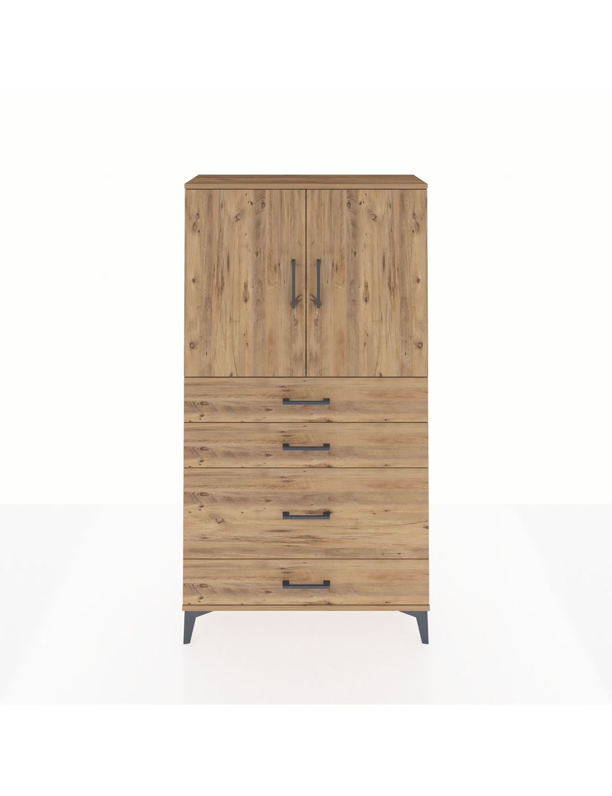 Arges Dolap 2 Raflı 4 Çekmeceli 2 Kapaklı 88x30x163 Çam-Çam