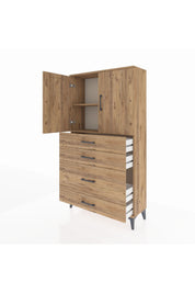 Arges Dolap 2 Raflı 4 Çekmeceli 2 Kapaklı 88x30x163 Çam-Çam
