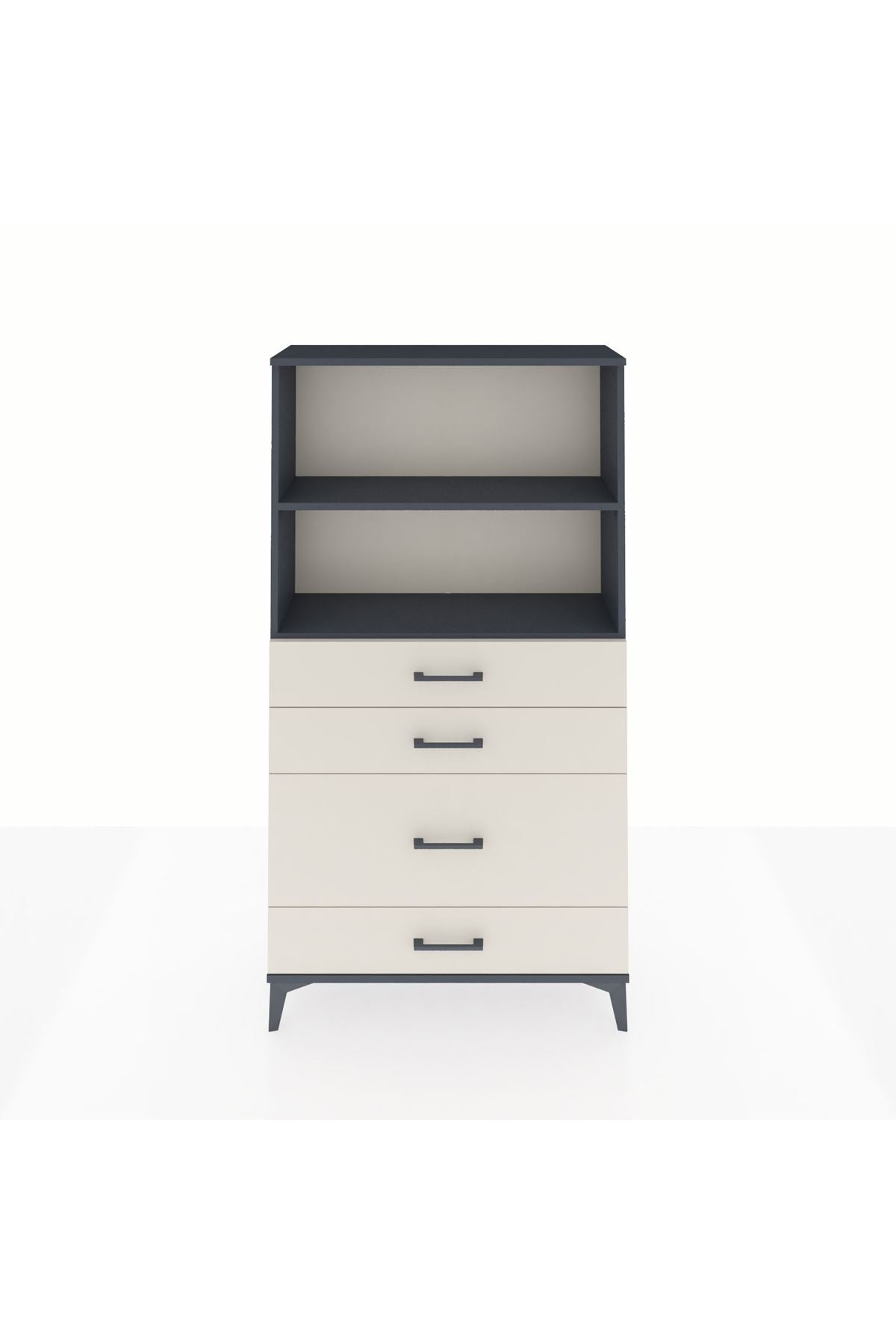 Arges Dolap 2 Raflı 4 Çekmeceli 88x30x163 Antrasit-Aytaşı