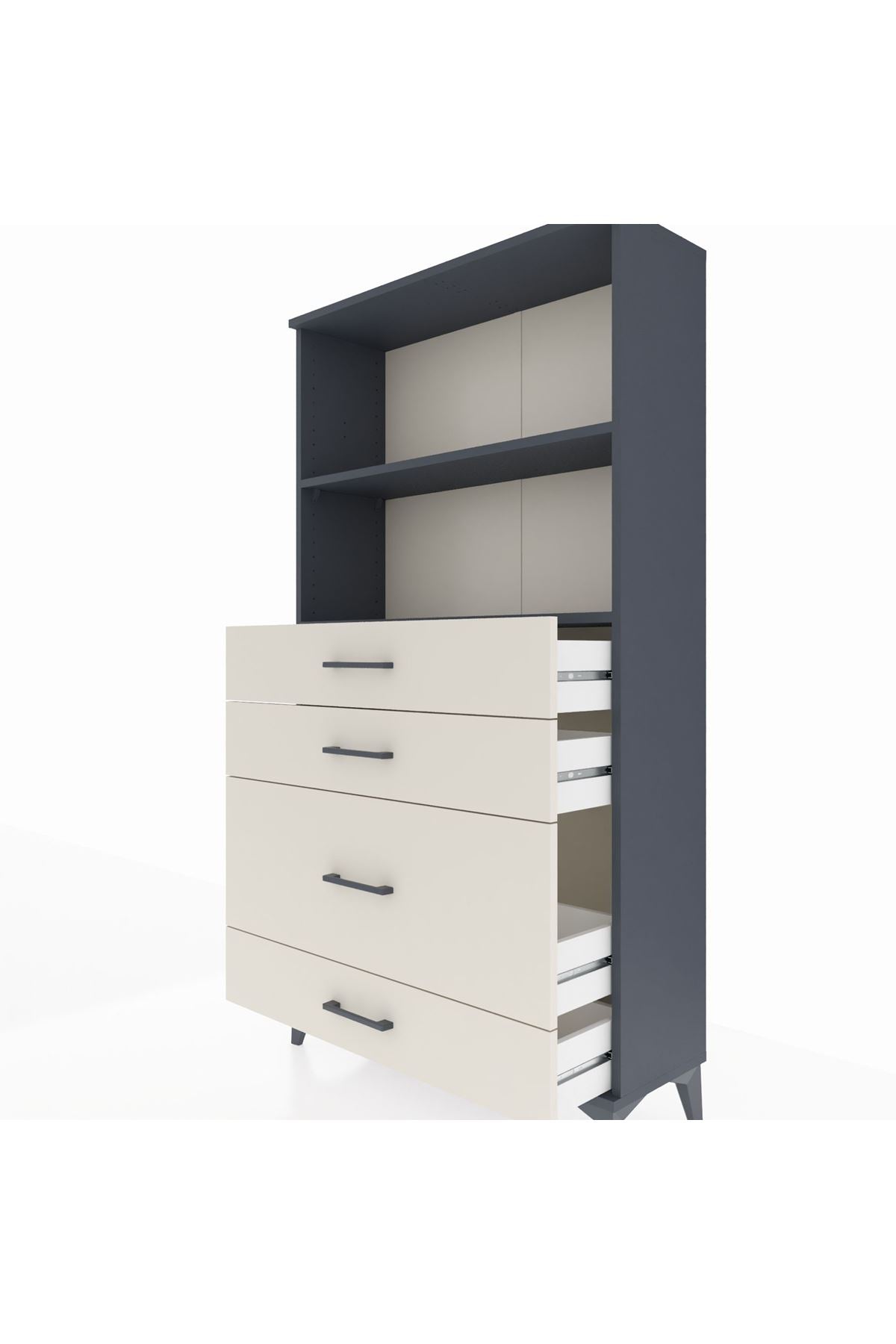 Arges Dolap 2 Raflı 4 Çekmeceli 88x30x163 Antrasit-Aytaşı