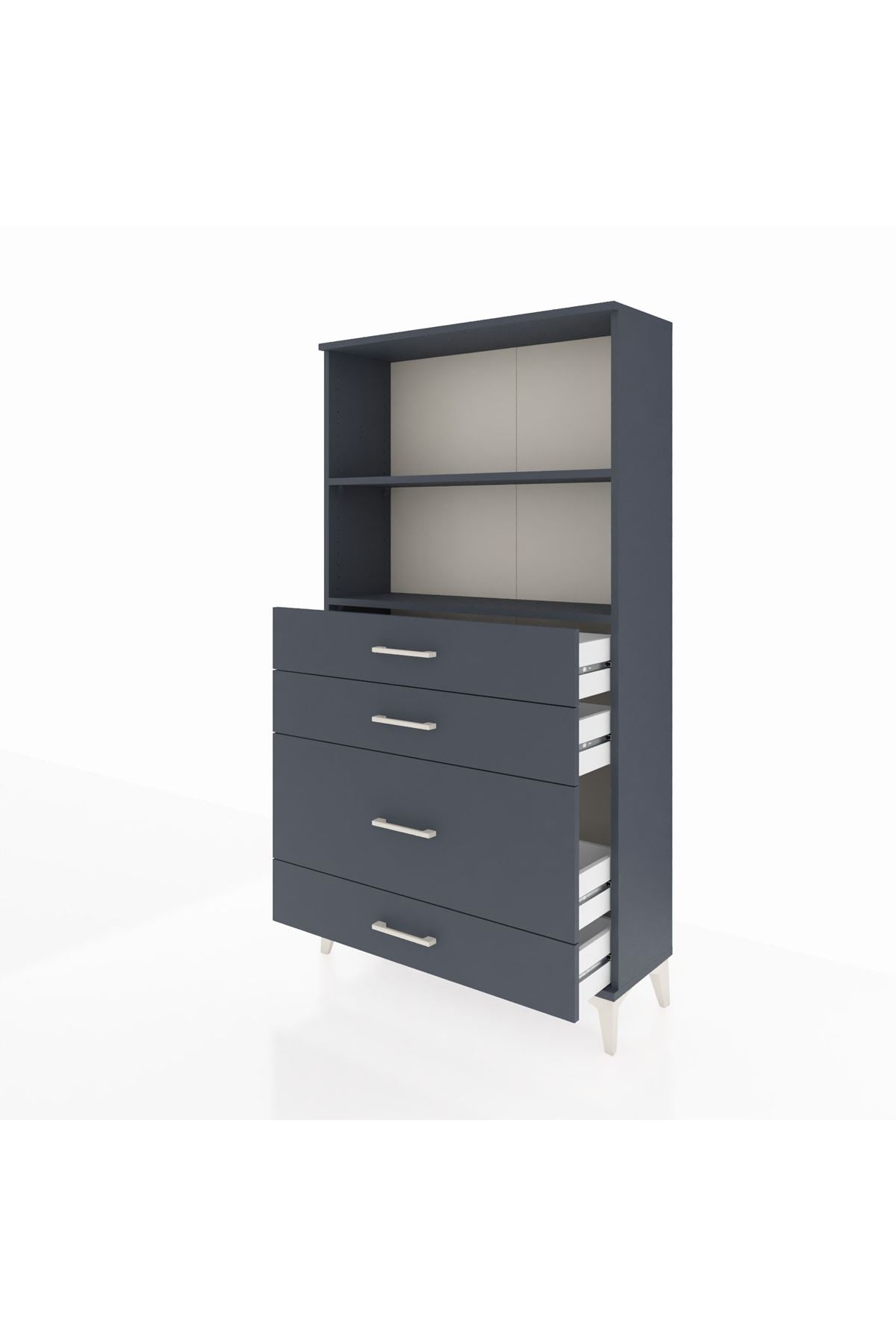 Arges Dolap 2 Raflı 4 Çekmeceli 88x30x163 Antrasit-Antrasit