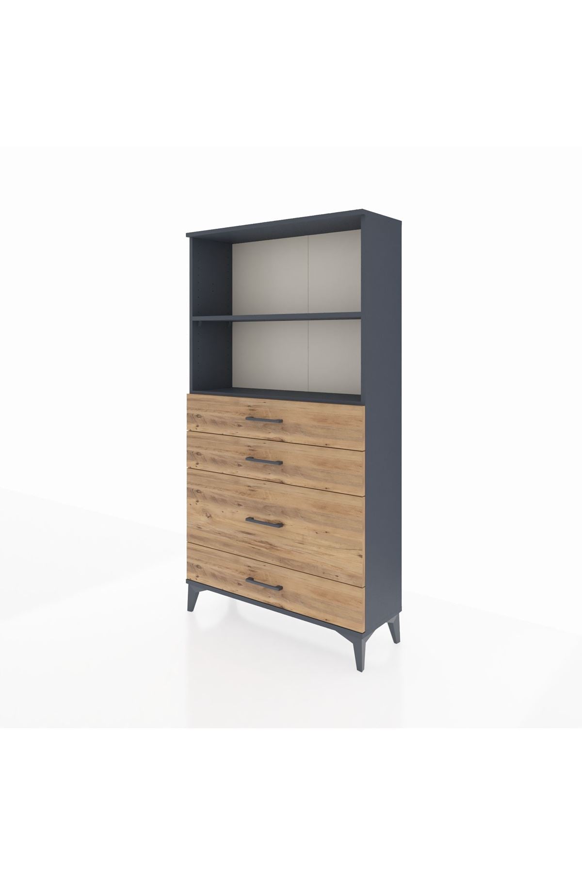 Arges Dolap 2 Raflı 4 Çekmeceli 88x30x163 Antrasit-Çam