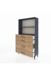 Arges Dolap 2 Raflı 4 Çekmeceli 88x30x163 Antrasit-Çam