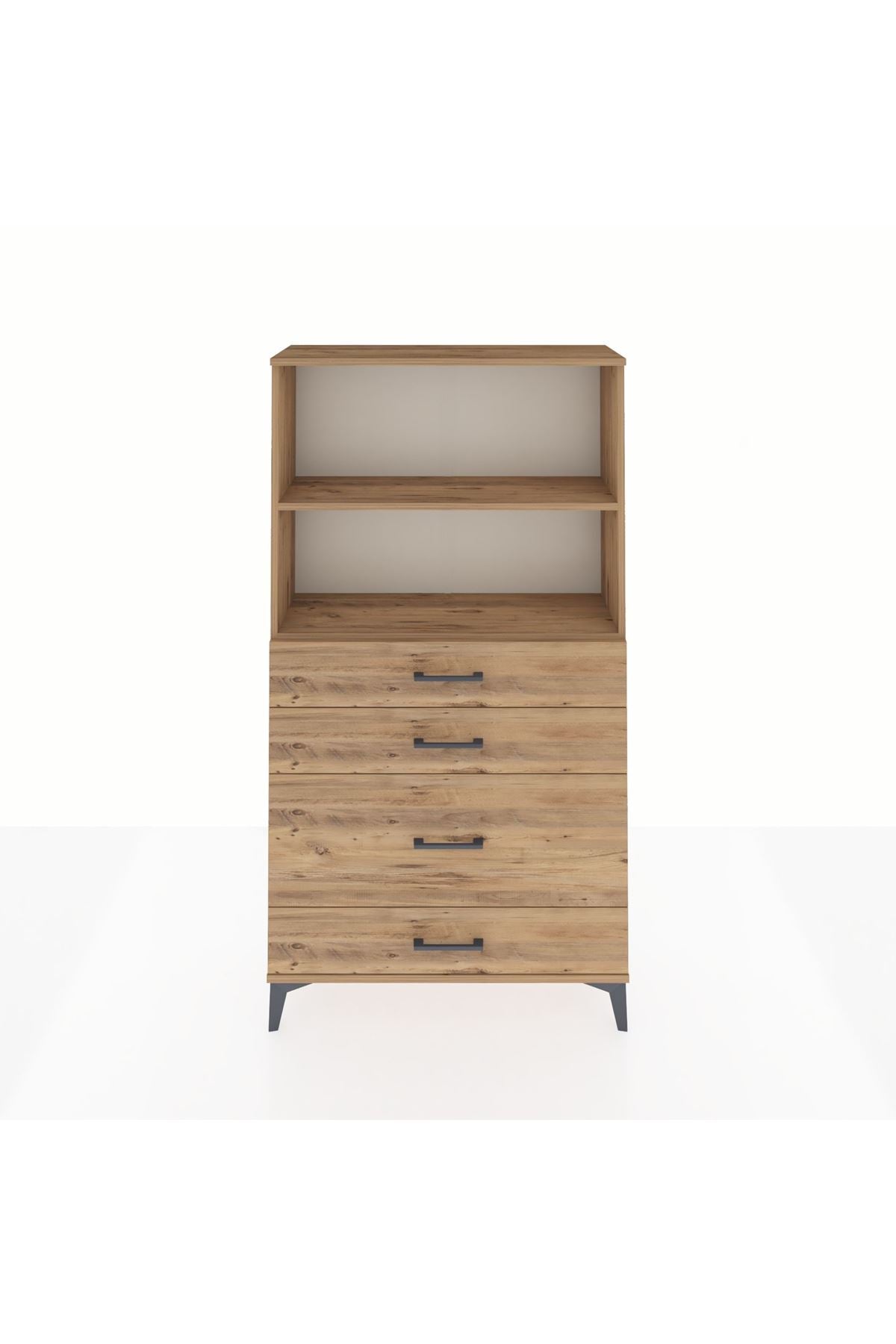 Arges Dolap 2 Raflı 4 Çekmeceli 88x30x163 Çam-Çam