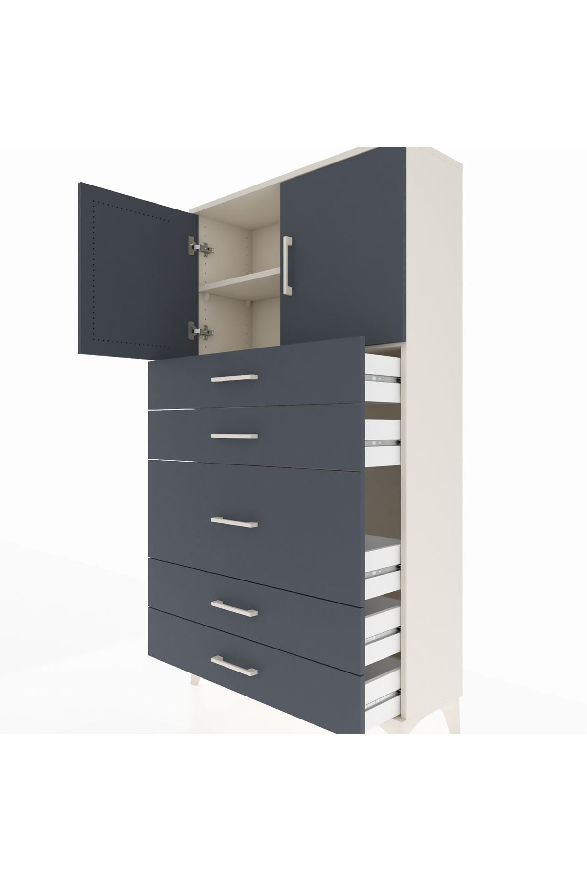 Arges Dolap 2 Raflı 5 Çekmeceli 2 Kapaklı 88x30x163 Aytaşı-Antrasit