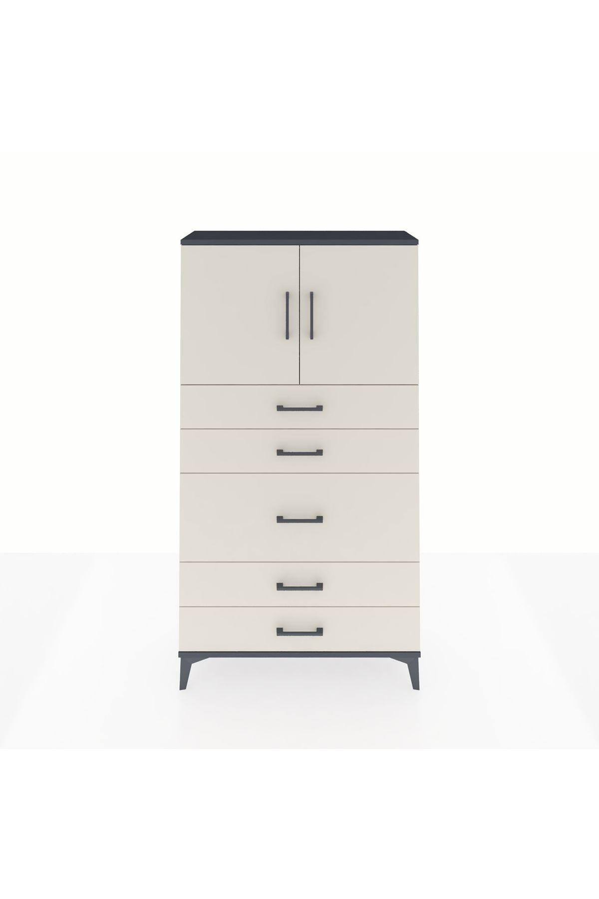 Arges Dolap 2 Raflı 5 Çekmeceli 2 Kapaklı 88x30x163 Antrasit-Aytaşı