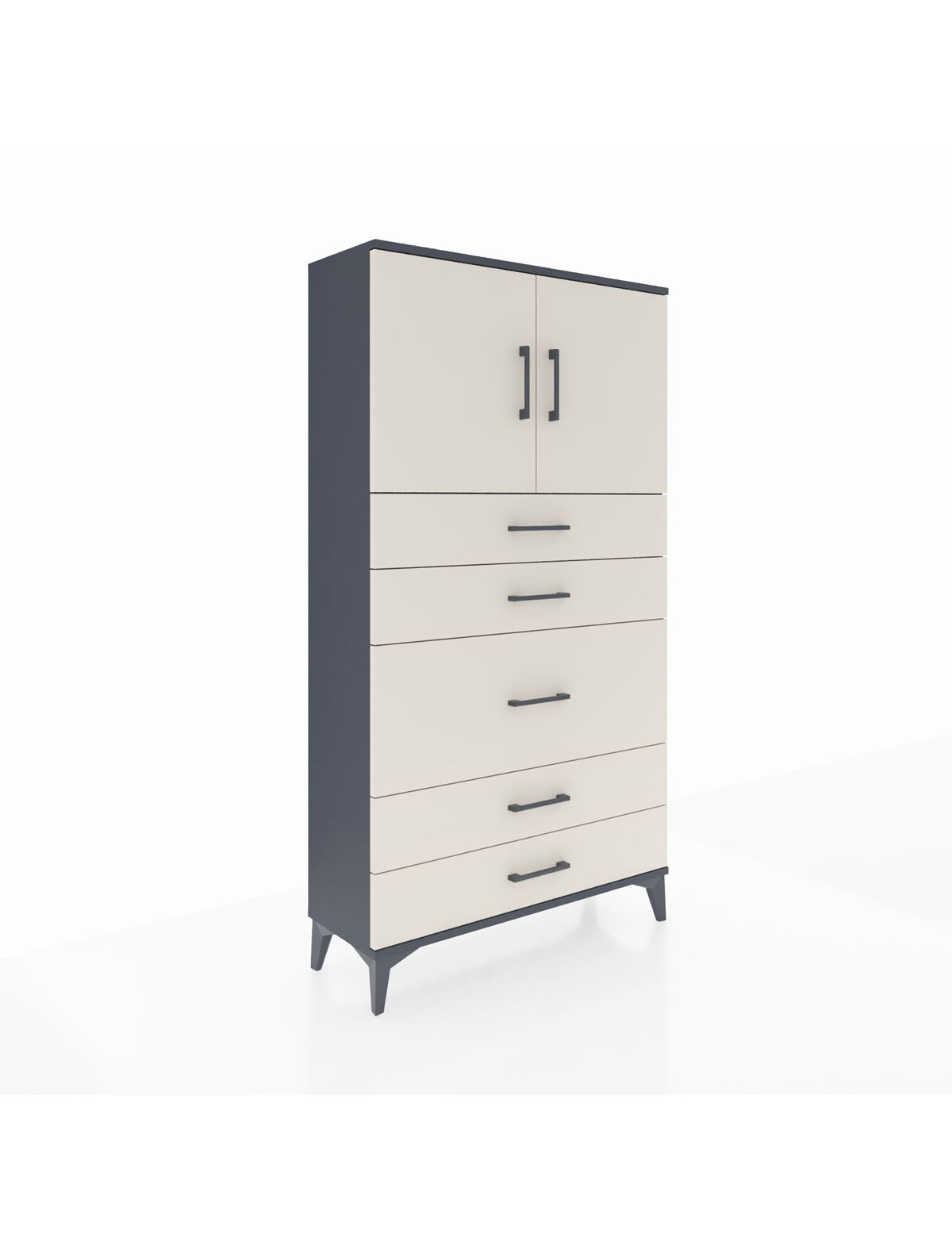 Arges Dolap 2 Raflı 5 Çekmeceli 2 Kapaklı 88x30x163 Antrasit-Aytaşı