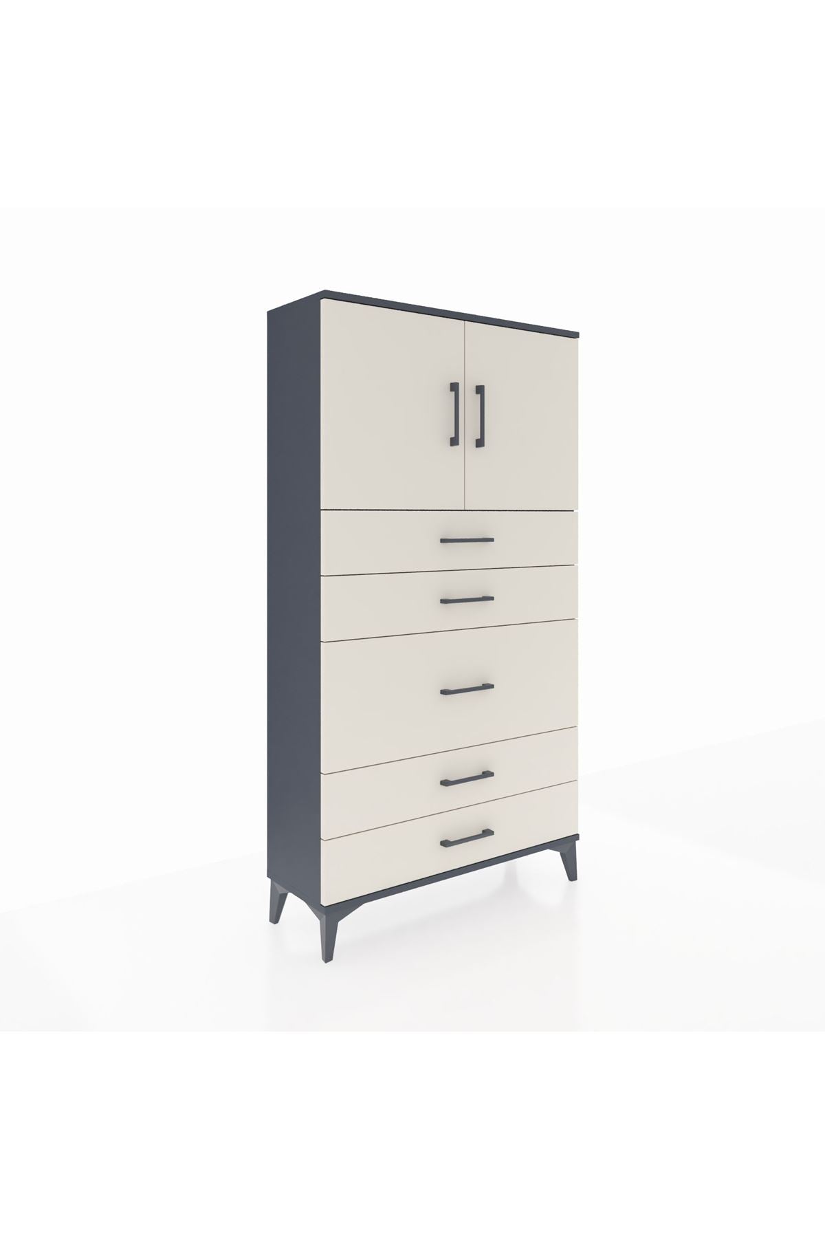 Arges Dolap 2 Raflı 5 Çekmeceli 2 Kapaklı 88x30x163 Antrasit-Aytaşı