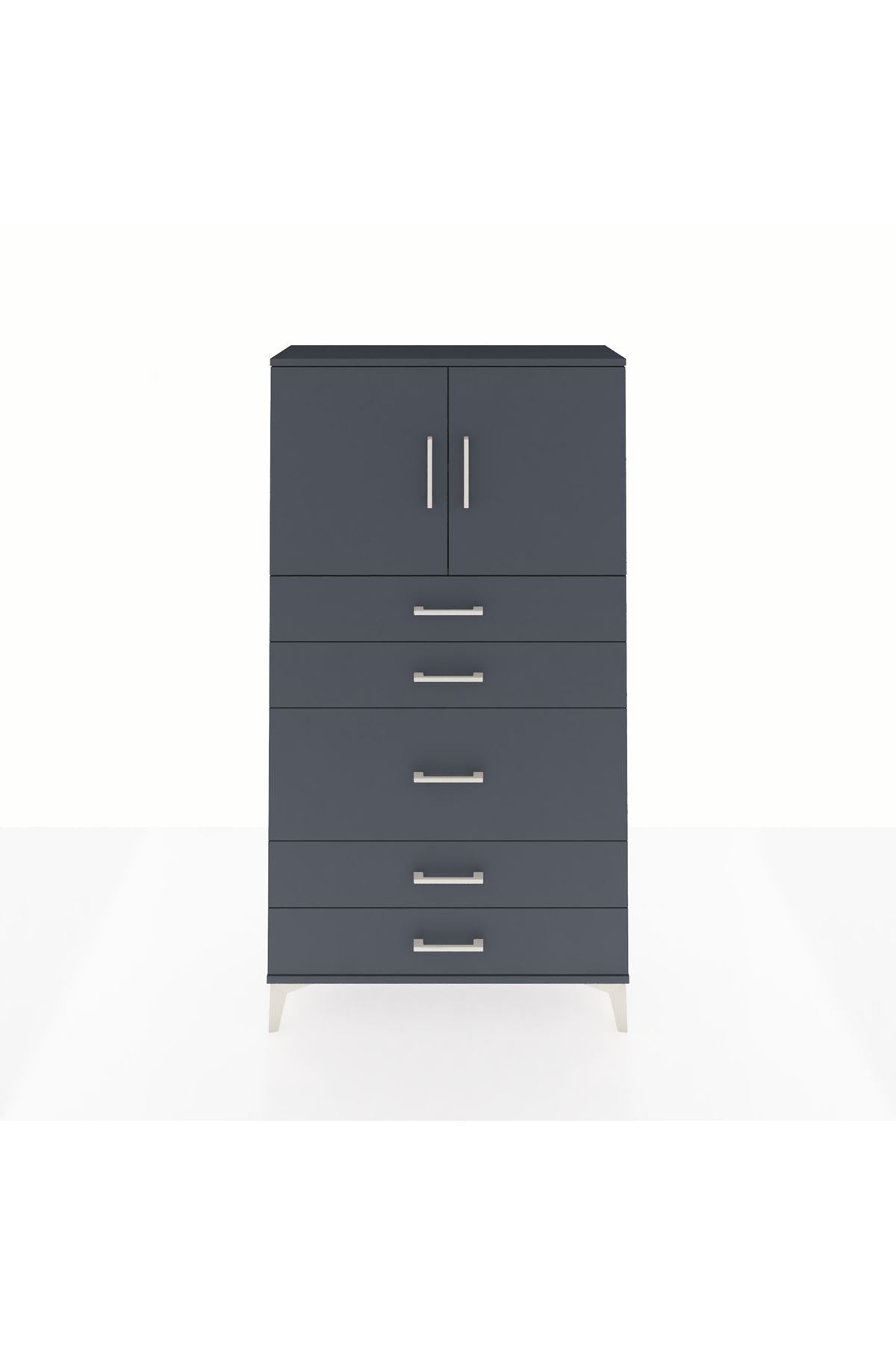 Arges Dolap 2 Raflı 5 Çekmeceli 2 Kapaklı 88x30x163 Antrasit-Antrasit