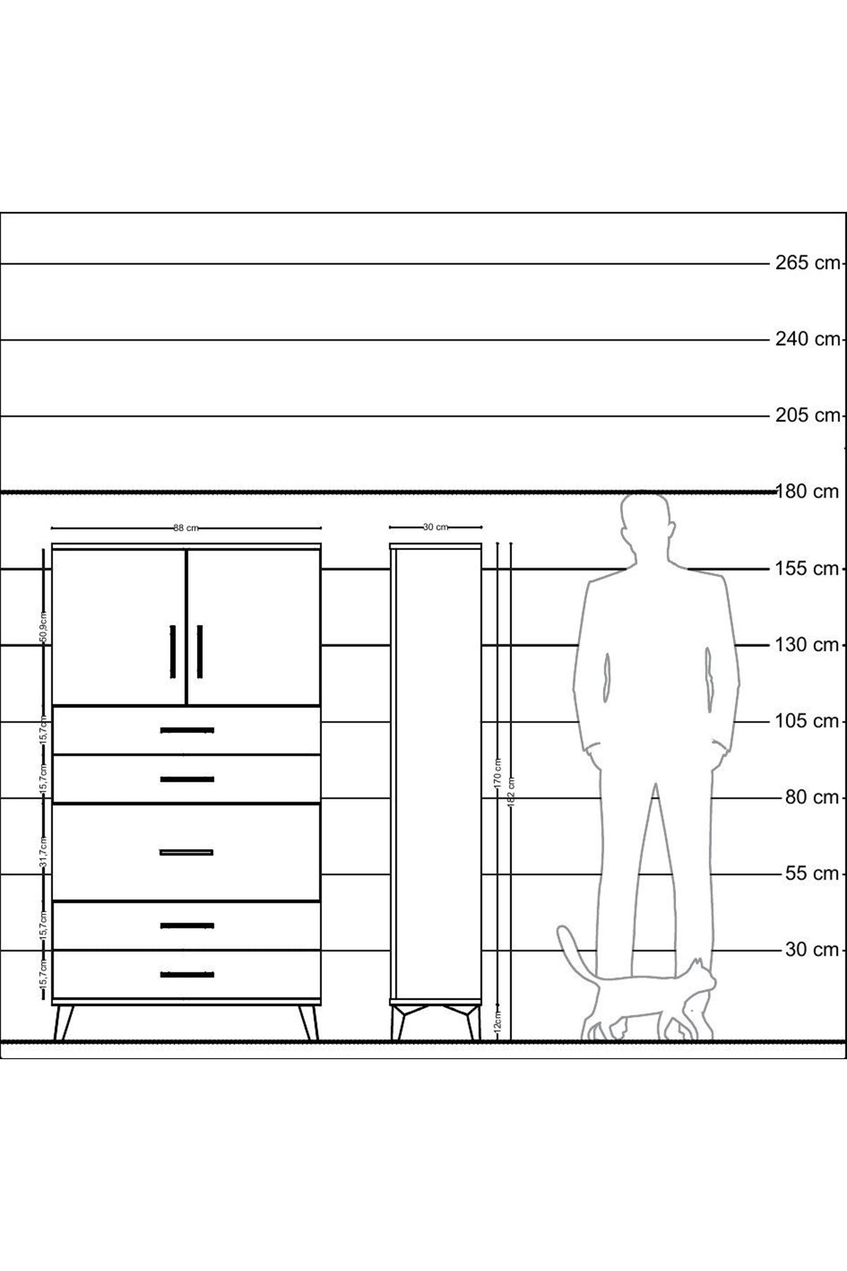Arges Dolap 2 Raflı 5 Çekmeceli 2 Kapaklı 88x30x163 Antrasit-Aytaşı