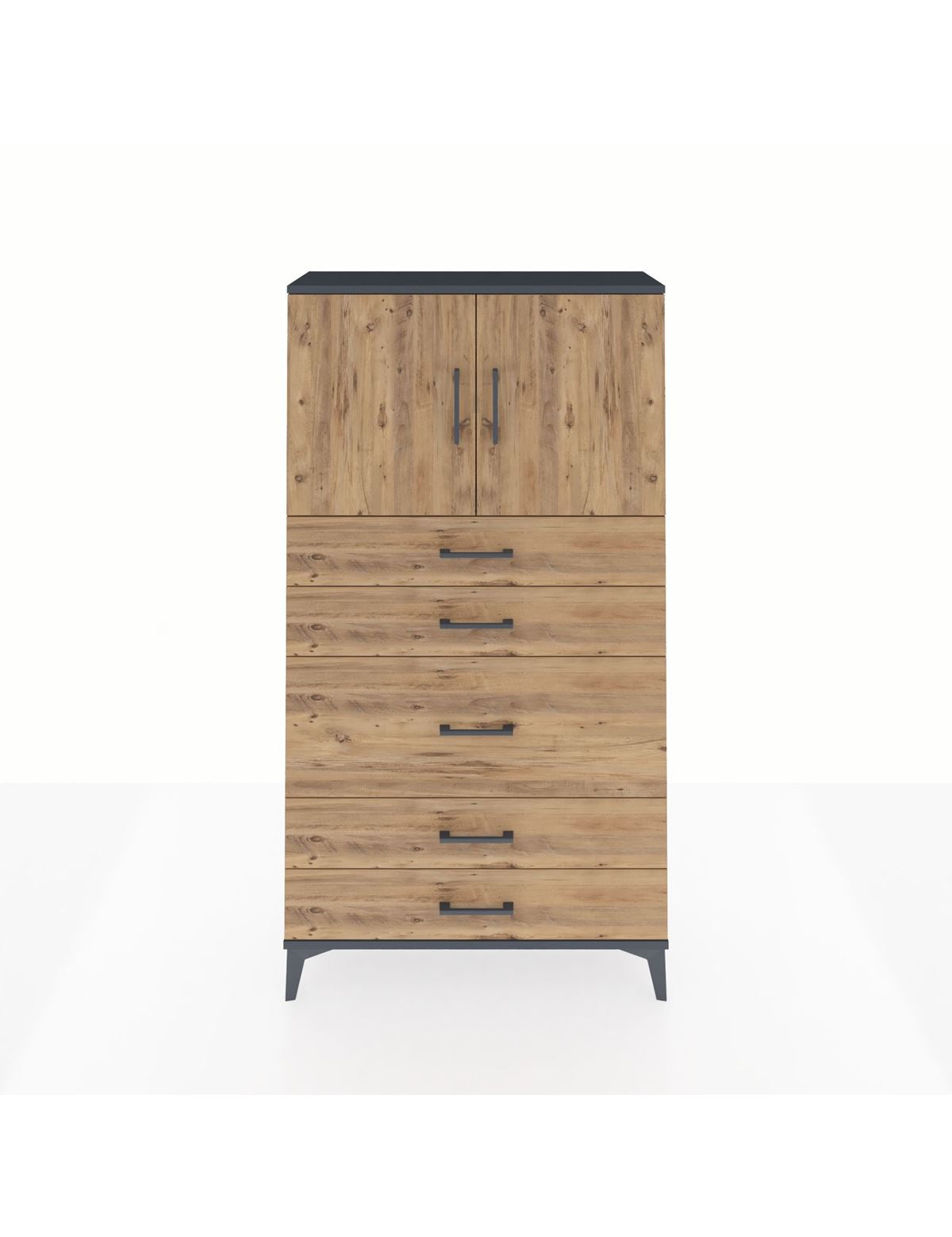 Arges Dolap 2 Raflı 5 Çekmeceli 2 Kapaklı 88x30x163 Antrasit-Çam