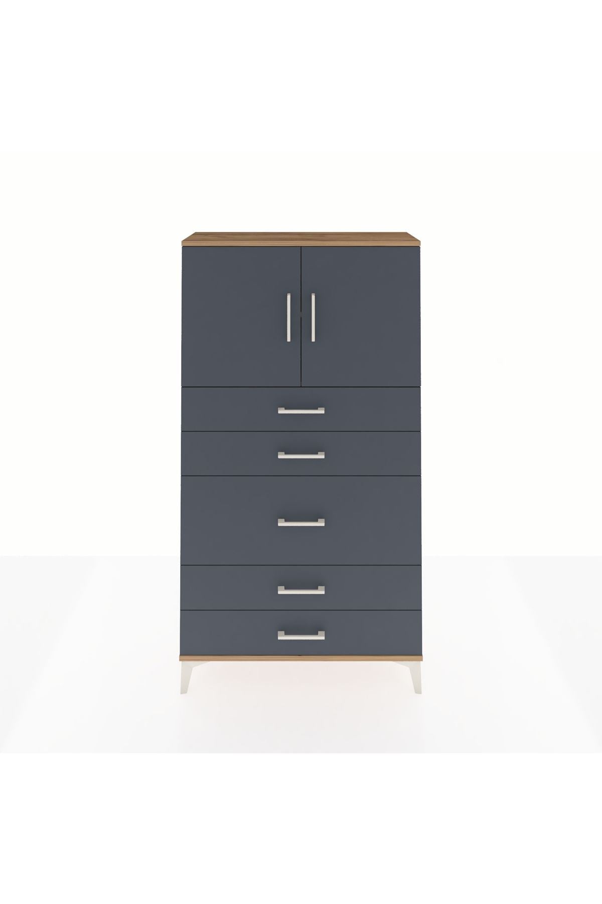 Arges Dolap 2 Raflı 5 Çekmeceli 2 Kapaklı 88x30x163 Çam-Antrasit