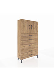 Arges Dolap 2 Raflı 5 Çekmeceli 2 Kapaklı 88x30x163 Çam-Çam