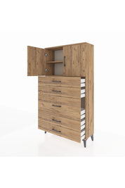 Arges Dolap 2 Raflı 5 Çekmeceli 2 Kapaklı 88x30x163 Çam-Çam
