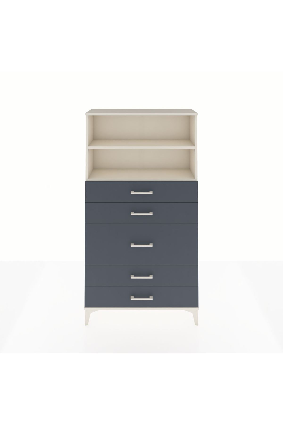 Arges Dolap 2 Raflı 5 Çekmeceli 88x30x163 Aytaşı-Antrasit