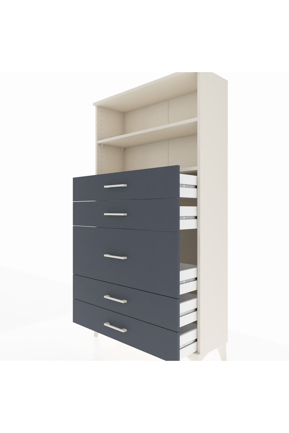 Arges Dolap 2 Raflı 5 Çekmeceli 88x30x163 Aytaşı-Antrasit