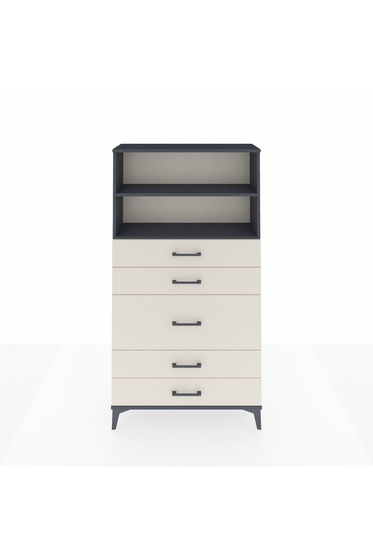 Arges Dolap 2 Raflı 5 Çekmeceli 88x30x163 Antrasit-Aytaşı