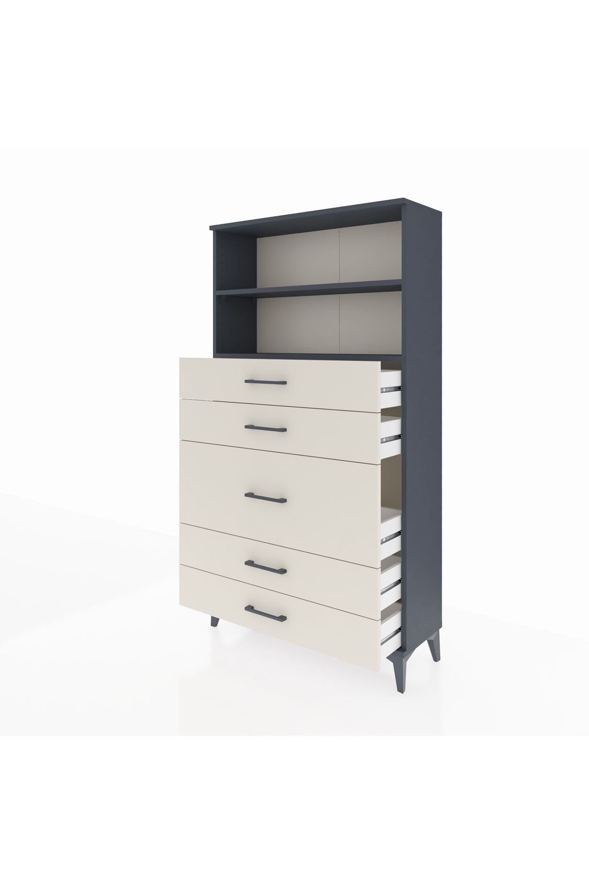 Arges Dolap 2 Raflı 5 Çekmeceli 88x30x163 Antrasit-Aytaşı