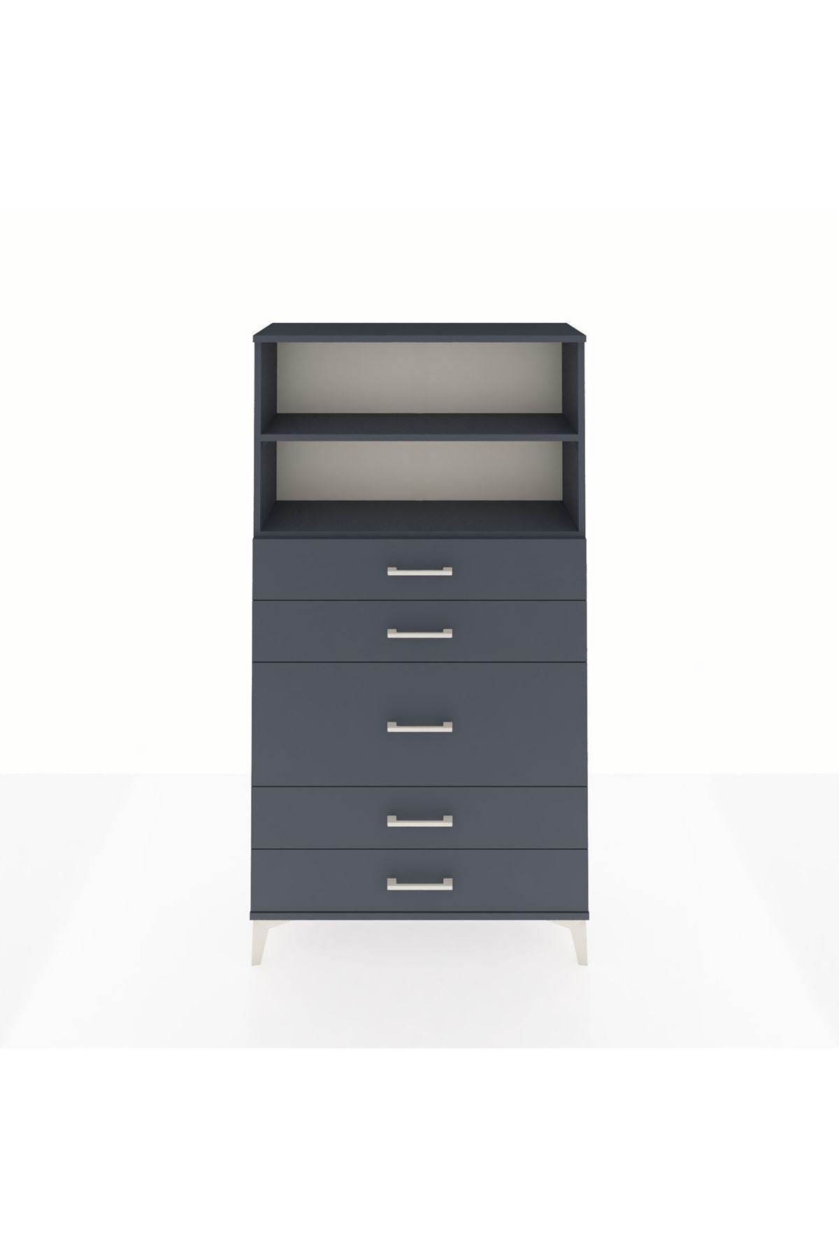 Arges Dolap 2 Raflı 5 Çekmeceli 88x30x163 Antrasit-Antrasit