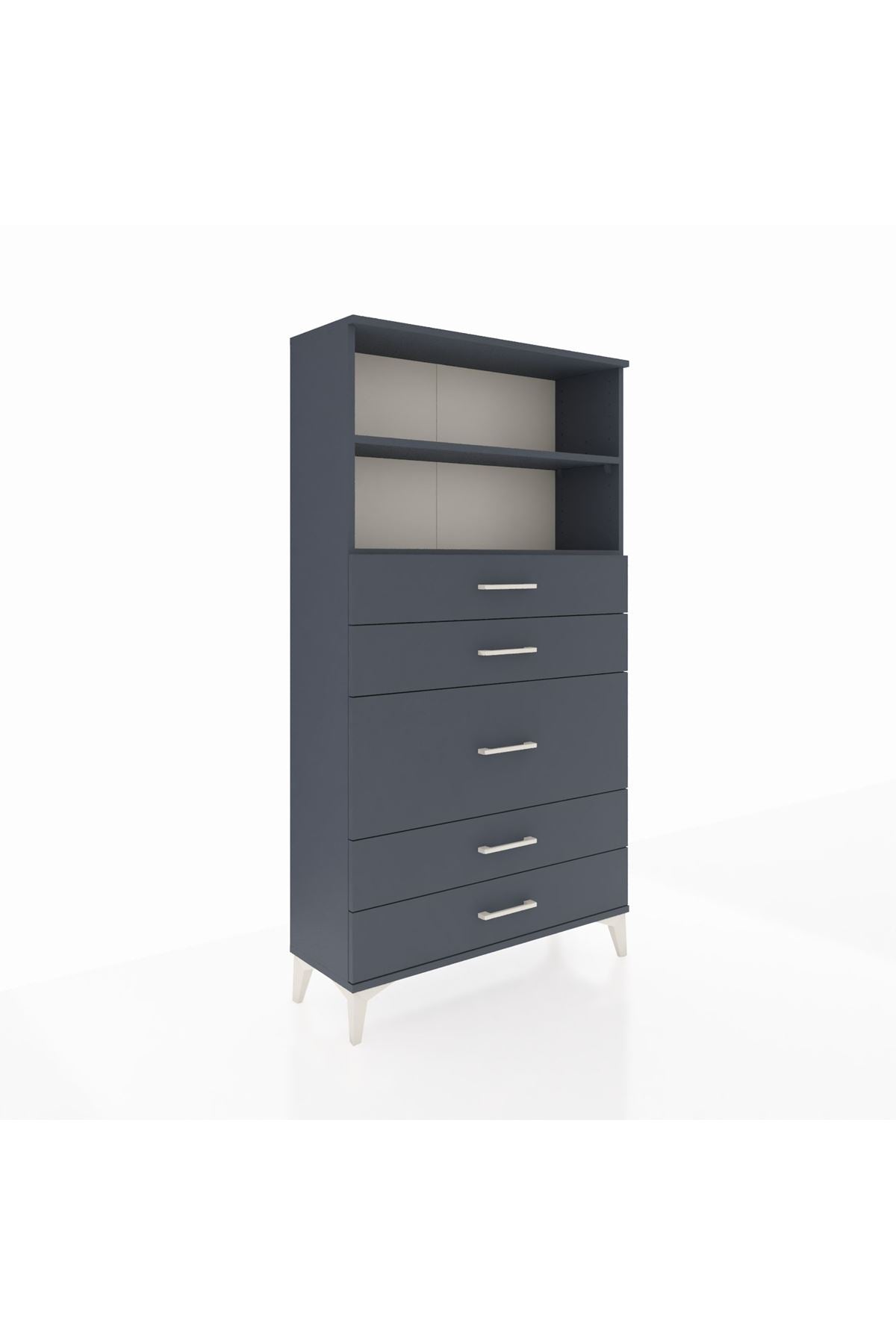 Arges Dolap 2 Raflı 5 Çekmeceli 88x30x163 Antrasit-Antrasit