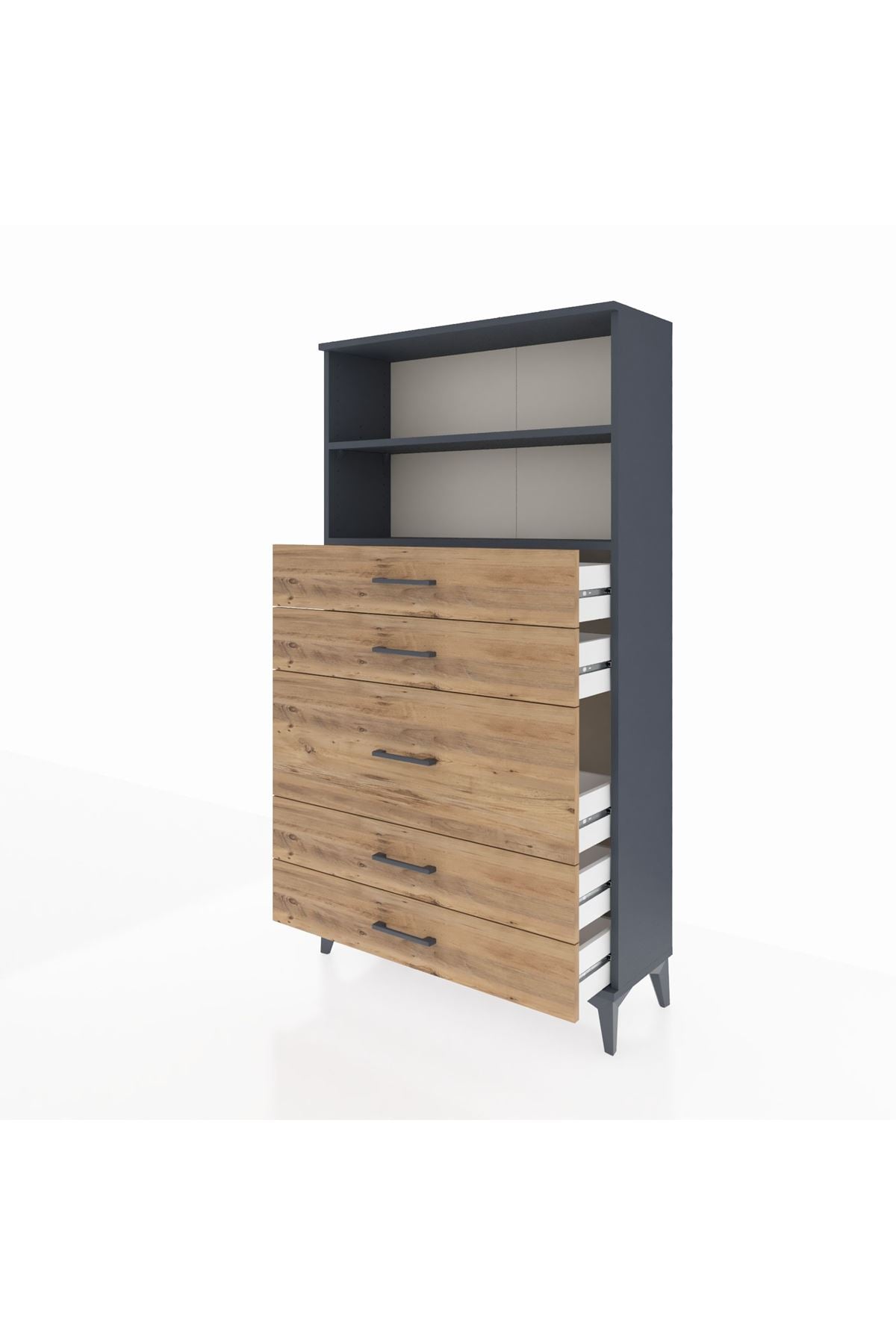 Arges Dolap 2 Raflı 5 Çekmeceli 88x30x163 Antrasit-Çam